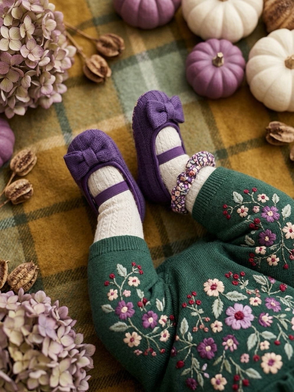 H&M ARCHIVAL DEADSTOCK Purple Knit Mary Jane Ballet Flats โ Size 14/15 (US 1)
